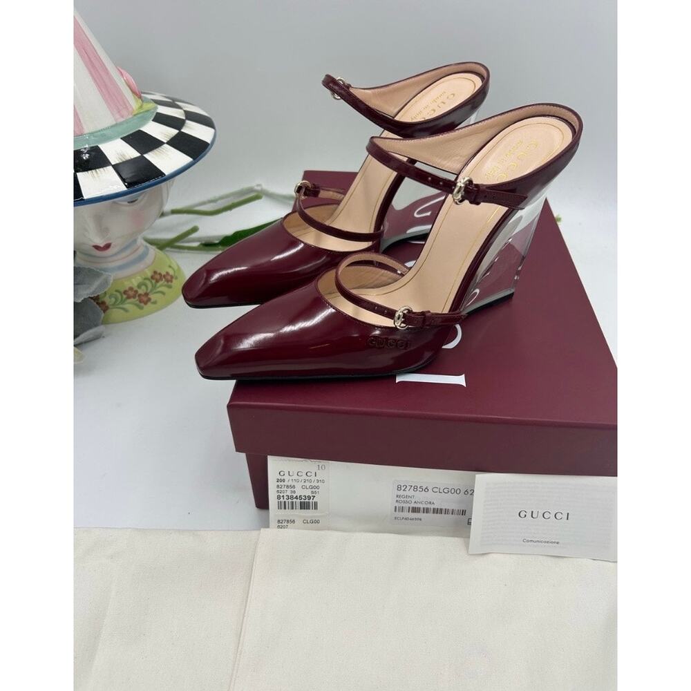 Women's Gucci calf skin Rosso wedge mules size 38 made in Italy - Picture 5 of 14
